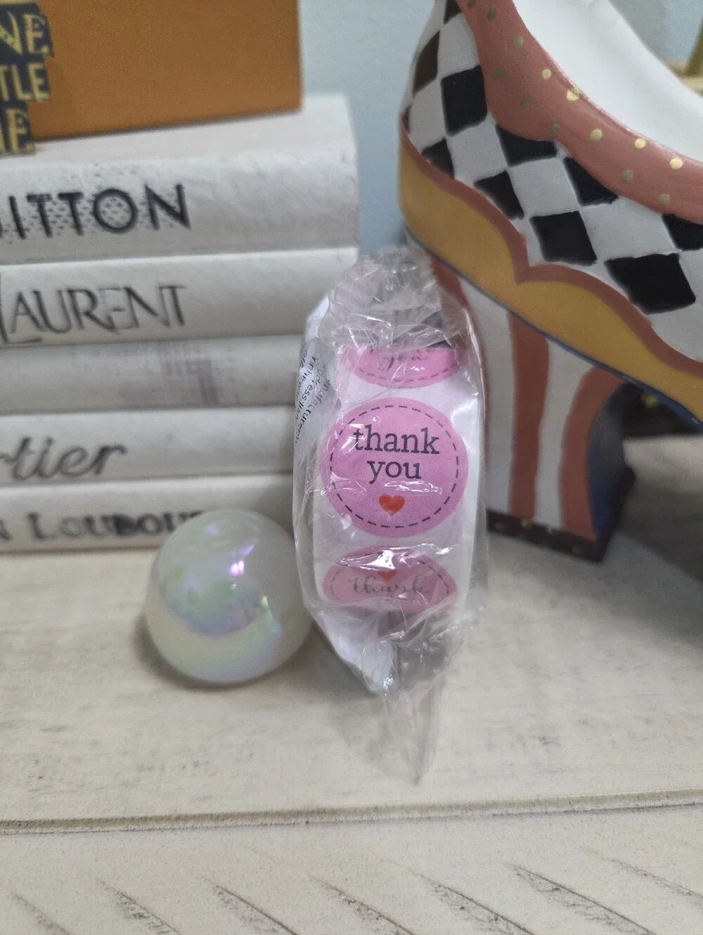500 Count Pink Thank You Sticker Roll, NIP
